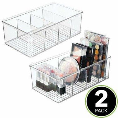 2pcs Kitchen Bathroom Makeup Organizers Storage Box With 4 Compartments For Makeup Cabinet And Refrigerator More In Plastic