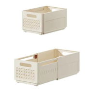Detailed information about the product 2PCS Large Cream Retractable Simple Assembled Clothes Kitchen Beverage Sundries Multi-Purpose Collapsible Organizer Drawer Storage Box Bin