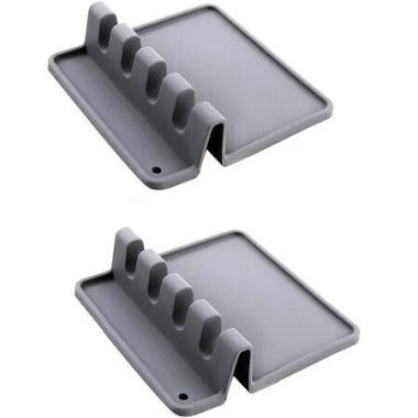 2Pcs Silicone Spoon Rest with Drip Pad for Stove Top, Large Utensil Rest for Multiple Utensils (Grey)