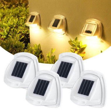 2PCS Solar LED Fence Wall Warm Light Transparent Outdoor Waterproof Garden Wall-mounted Lamp