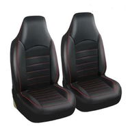 Detailed information about the product 2PCs Universal Classic PU Leather Car Seat Covers/High Back Bucket Seat Protector for Most Vehicles, Complete Set with Red Trim