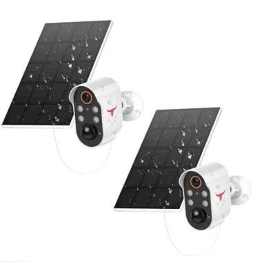 2Pcs Wireless Security Camera with Solar Panel Outdoor 2.4G WiFi Colour Night Vision PIR Motion Detection Home Surveillance, White