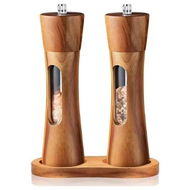 Detailed information about the product 2Pcs Wooden Salt and Pepper Grinder Set, 8 inch Manual Salt and Pepper Mill with Adjustable Coarseness, Refillable Pepper Grinder for Kitchen