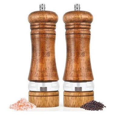 2Pcs Wooden Salt and Pepper Grinder Set, Manual Salt and Pepper Mills with Ceramic Core, Salt and Pepper Shaker Adjustable Coarseness