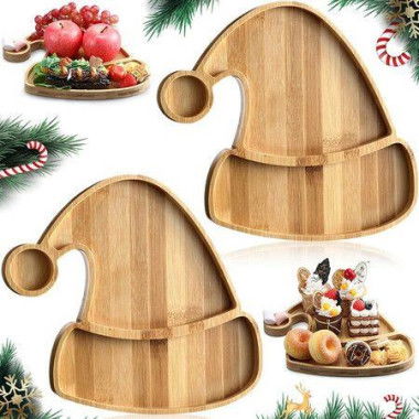 2Pcs Wooden Tray Cartoon Christmas Hat Shape Wooden Storage Plate Wooden Food Serving Plate Sushi Plate