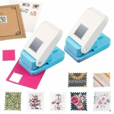 2Pcs/Set 1 X 0.8inch Rectangular Postage Stamp Punch,Scalloped Rectangle Lever Action Craft Punch for Paper Crafting Scrapbooking
