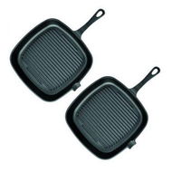 Detailed information about the product 2x 23.5 Cm Square Ribbed Cast Iron Frying Pan Skillet Steak Sizzle Platter With Handle.