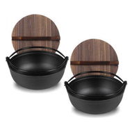 Detailed information about the product 2X 25cm Cast Iron Japanese Style Sukiyaki Tetsu Nabe Shabu Hot Pot With Wooden Lid