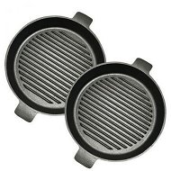 Detailed information about the product 2X 25cm Round Ribbed Cast Iron Frying Pan Skillet Steak Sizzle Platter With Handle