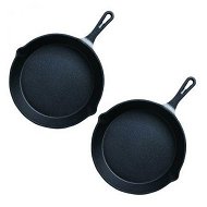 Detailed information about the product 2X 26cm Round Cast Iron Frying Pan Skillet Steak Sizzle Platter With Handle
