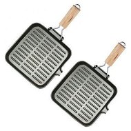Detailed information about the product 2X 28cm Ribbed Cast Iron Square Steak Frying Grill Skillet Pan With Folding Wooden Handle