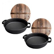 Detailed information about the product 2X 29cm Round Cast Iron Pre-seasoned Deep Baking Pizza Frying Pan Skillet With Wooden Lid