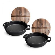Detailed information about the product 2X 31cm Round Cast Iron Pre-seasoned Deep Baking Pizza Frying Pan Skillet With Wooden Lid