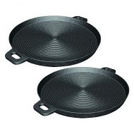 Detailed information about the product 2X 40cm Round Ribbed Cast Iron Frying Pan Skillet Steak Sizzle Platter With Handle