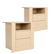 Detailed information about the product 2X Bedside Table Side Storage Cabinet Nightstand Bedroom 2 Drawer 1 Shelf ZURI OAK