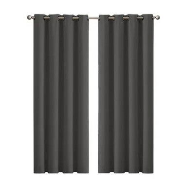 2x Blockout Curtains Panels 3 Layers Charcoal CD1003-132X213-GR