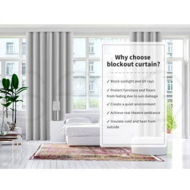 2x Blockout Curtains Panels 3 Layers Eyelet Room Darkening 132x160cm Grey