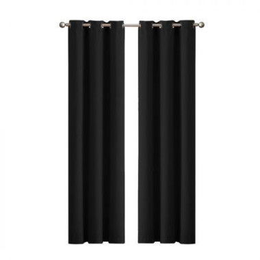 2x Blockout Curtains Panels 3 Layers Eyelet Room Darkening 132x213cm Black