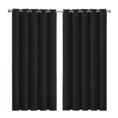 2x Blockout Curtains Panels 3 Layers Eyelet Room Darkening 180x230cm Black