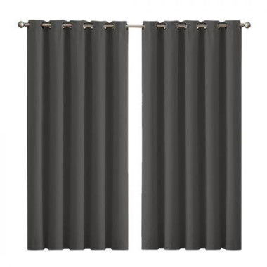 2x Blockout Curtains Panels 3 Layers Eyelet Room Darkening 180x230cm Charcoal