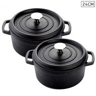 Detailed information about the product 2X Cast Iron 24cm Enamel Porcelain Stewpot Casserole Stew Cooking Pot With Lid Black