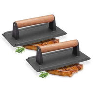 Detailed information about the product 2X Cast Iron Bacon Meat Steak Press Grill BBQ With Wood Handle Weight Plate