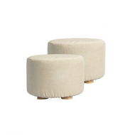 Detailed information about the product 2X Fabric Ottoman Round Wooden Leg Foot Stool - BEIGE