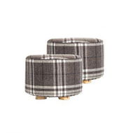 Detailed information about the product 2X Fabric Ottoman Round Wooden Leg Foot Stool - LATTICE