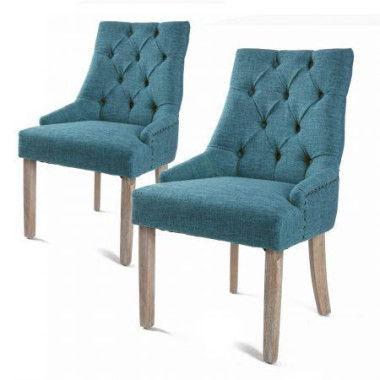 2X French Provincial Dining Chair Oak Leg AMOUR DARK Blue