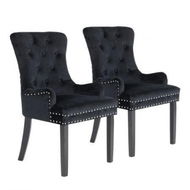 Detailed information about the product 2X French Provincial Dining Chair Ring Studded Velvet Rubberwood Leg LISSE BLACK