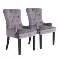 Detailed information about the product 2X French Provincial Dining Chair Ring Studded Velvet Rubberwood Leg LISSE GREY