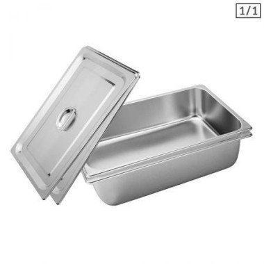 2x Gastronorm GN Pan Full Size 1/1 GN Pan 15cm Deep Stainless Steel Tray With Lid.