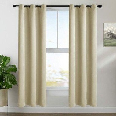2X Grommet Blackout Curtains Thermal Insulated Noise Reducing Light Blocking Room Darkening Curtains For Living Room BEIGE107x213cm