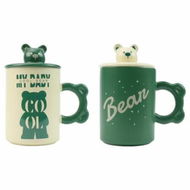 Detailed information about the product 2X High-Fired Ceramic Porcelain Mug Set with Lid 400ml Bear w Tea Spoon GREEN