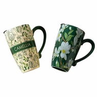 Detailed information about the product 2X High-Fired Ceramic Porcelain Mug with Travel Lid 600ml Vintage Floral GREEN