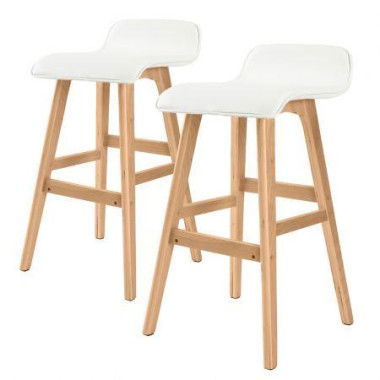 2X Oak Wood Bar Stool Dining Chair Leather SOPHIA 65cm WHITE