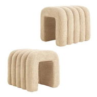 Detailed information about the product 2X Ridge Arch Ottoman Stool Teddy Fleece Fabric Foot Rest 45cm BEIGE