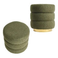 Detailed information about the product 2X Round Stacked Ottoman Stool Teddy Fleece Fabric Foot Rest 38cm GREEN