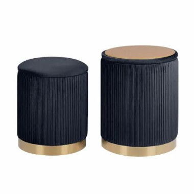 2X Side Table Storage Ottoman - Velvet MIRA BLACK