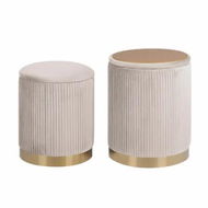 Detailed information about the product 2X Side Table Storage Ottoman - Velvet MIRA CREAM