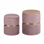 Detailed information about the product 2X Side Table Storage Ottoman - Velvet Stool Footstool REMI - PINK