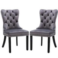 Detailed information about the product 2x Velvet Dining Chairs Upholstered Tufted Kithcen Chair with Solid Wood Legs Stud Trim and Ring-Gray