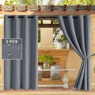 Detailed information about the product 2X Waterproof Outdoor Curtains For Thermal Insulated Sun Blocking Grommet Blackout Porch And Cabana Grey 132x213cm