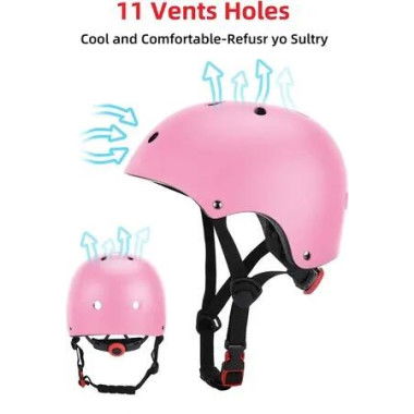 3-14 yrs Kids Helmet Pad Set with Adjustable Helmet, Knee Pads, Elbow Pads, and Wrist Guards in Pink