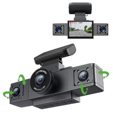 3 Channel 1080P Dash Cam Front and Inside Left/Right,Loop Recording,Triple Camera for Cars Parking Monitor,Wide Angle,IR Night Vision,with G-Sensor