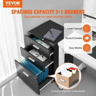 Detailed information about the product 3-Drawer Wood File Cabinet, under Desk File Cabinet for Letter/A4 Size, Mobile Filing Cabinet Printer Stand with Lock and Hanging Rail for Home Office, Black