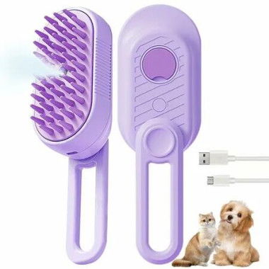 3 in 1 Cat Steam Brush for Shedding and Grooming with Foldable Handle Pet Spray Hair Removal Comb for Cats Long and Short Haired Pets,Purple