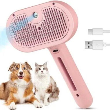 3 in 1 Cat Steam Brush,Pet Spray Hair Removal Comb for Shedding & Grooming,Water Brush for Cats Dogs Small Animals Long Short Hair (Pink)