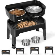 Detailed information about the product 3 in 1 Elevated Dog Bowls Mess Proof Raised Dogs Bowls 4 Height Adjustable Dogs Bowl Stand with 2 Stainless Steel Dog Food Bowl
