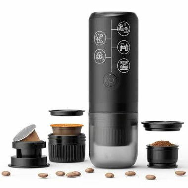 3 in 1 Portable Espresso Machine Electric Espresso Maker 17 Bar Mini Coffee Maker For NESPRESSO Pods Ground Coffee On the Go,Black